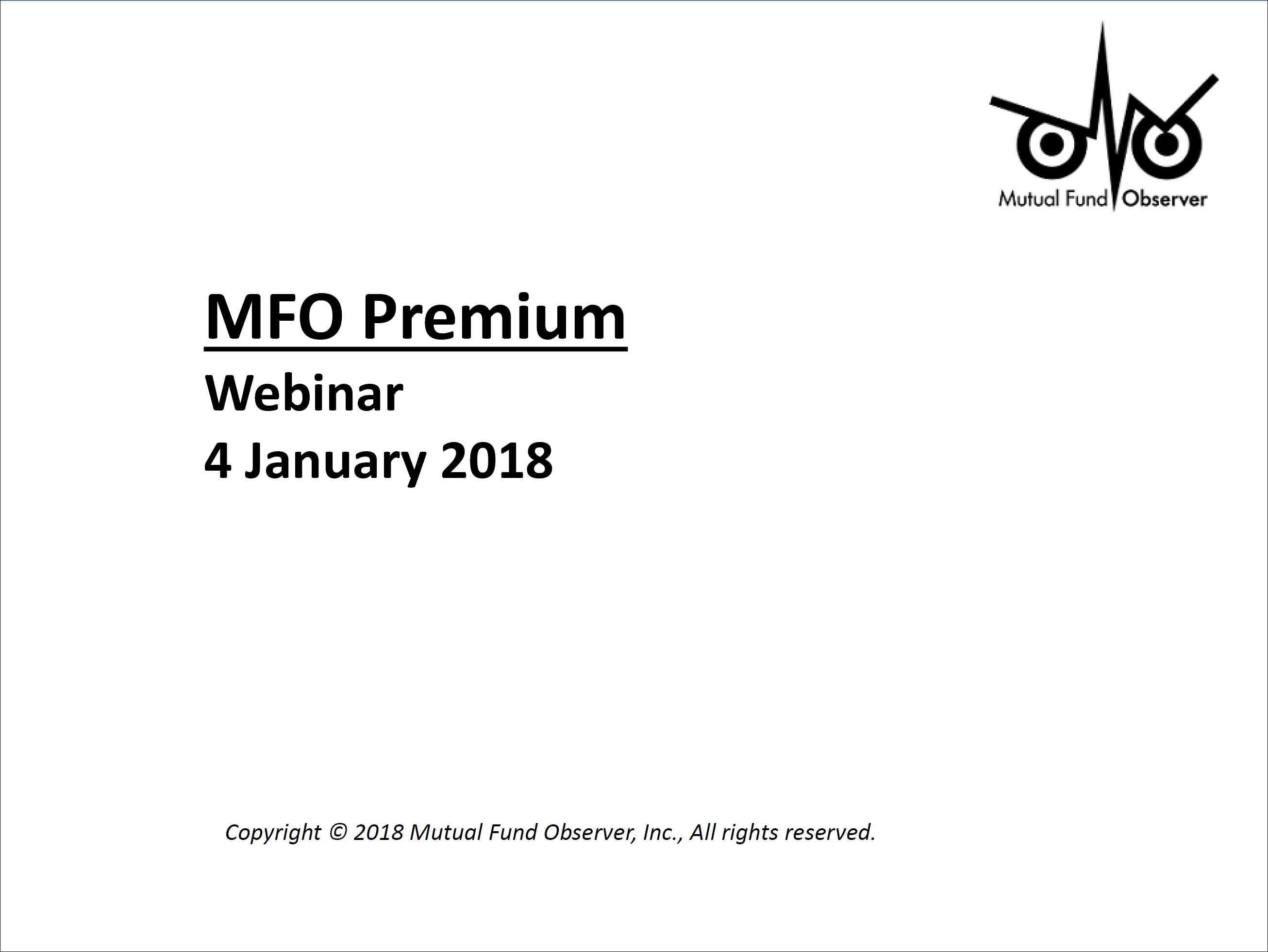 JANUARY 2018 WEBINAR BRIEFING