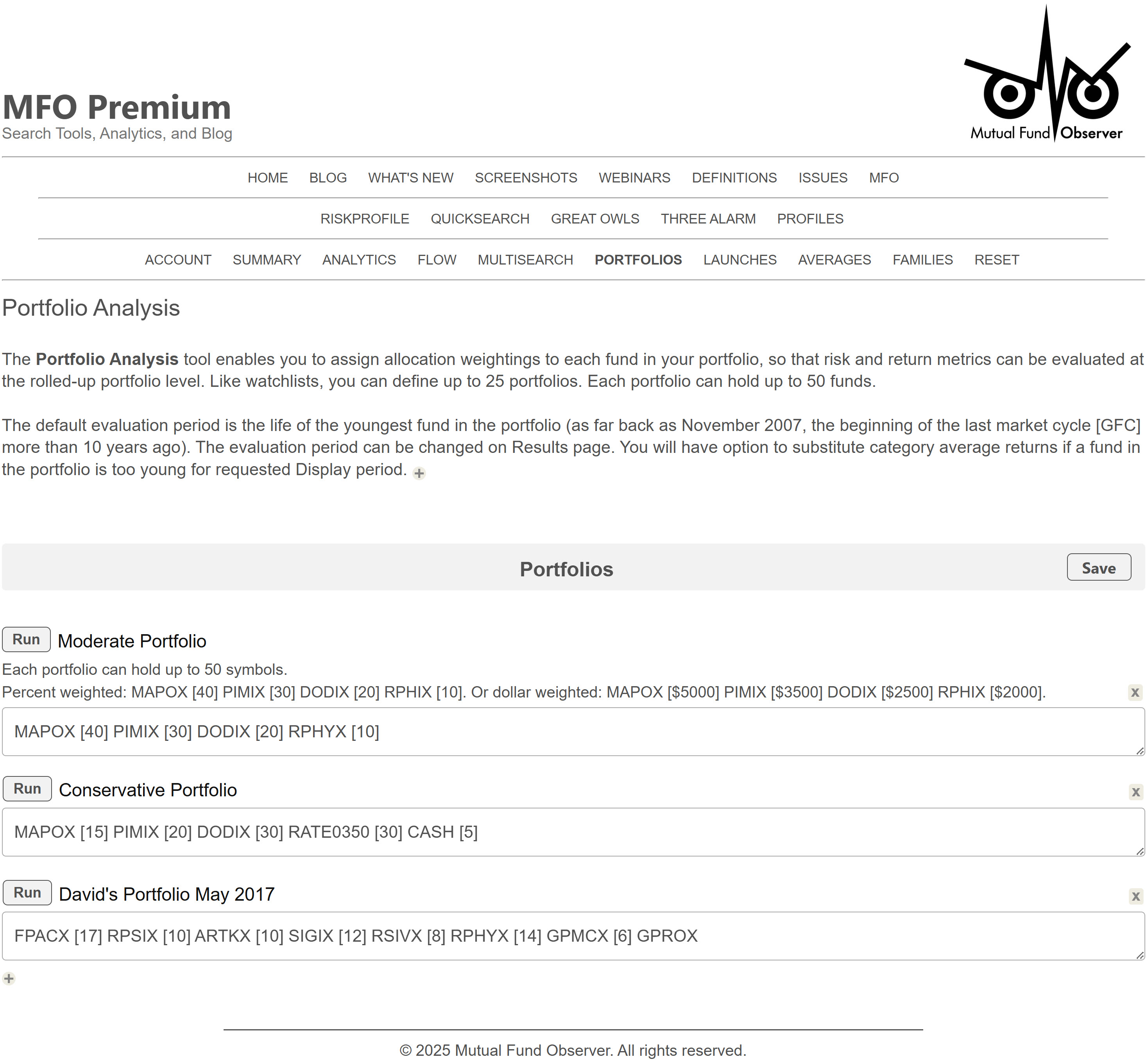 SCREENSHOT - PORTFOLIOS INPUT